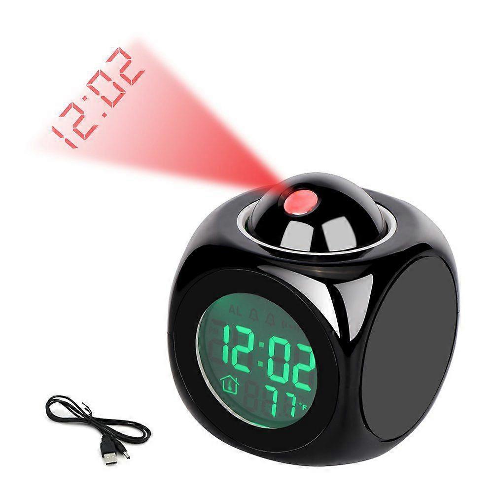 Alarm Clock LED Wall/Ceiling Projection LCD Digital Voice Talking Temperature