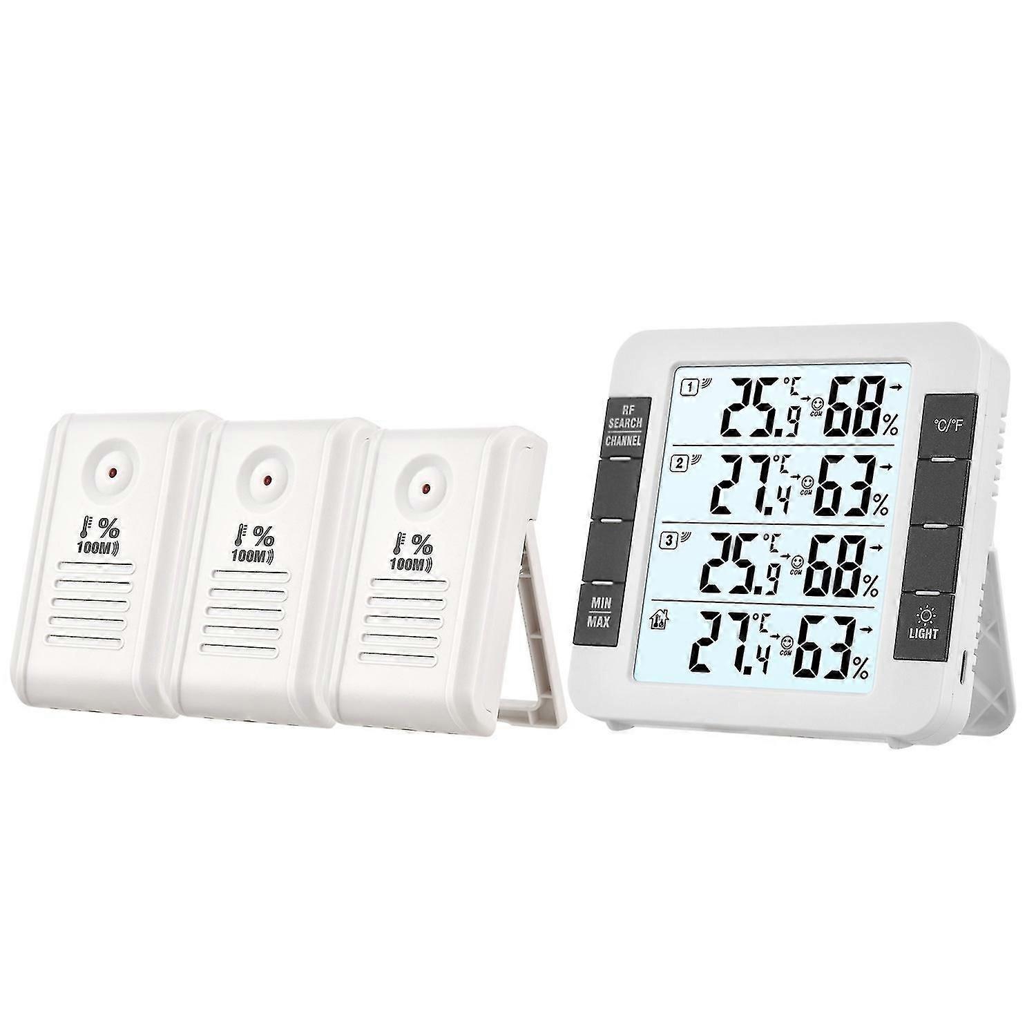 3-kanals digital inomhus utomhustermohygrometer med fjärrsensor 328ft / 100m bakgrundsbelysning termomet