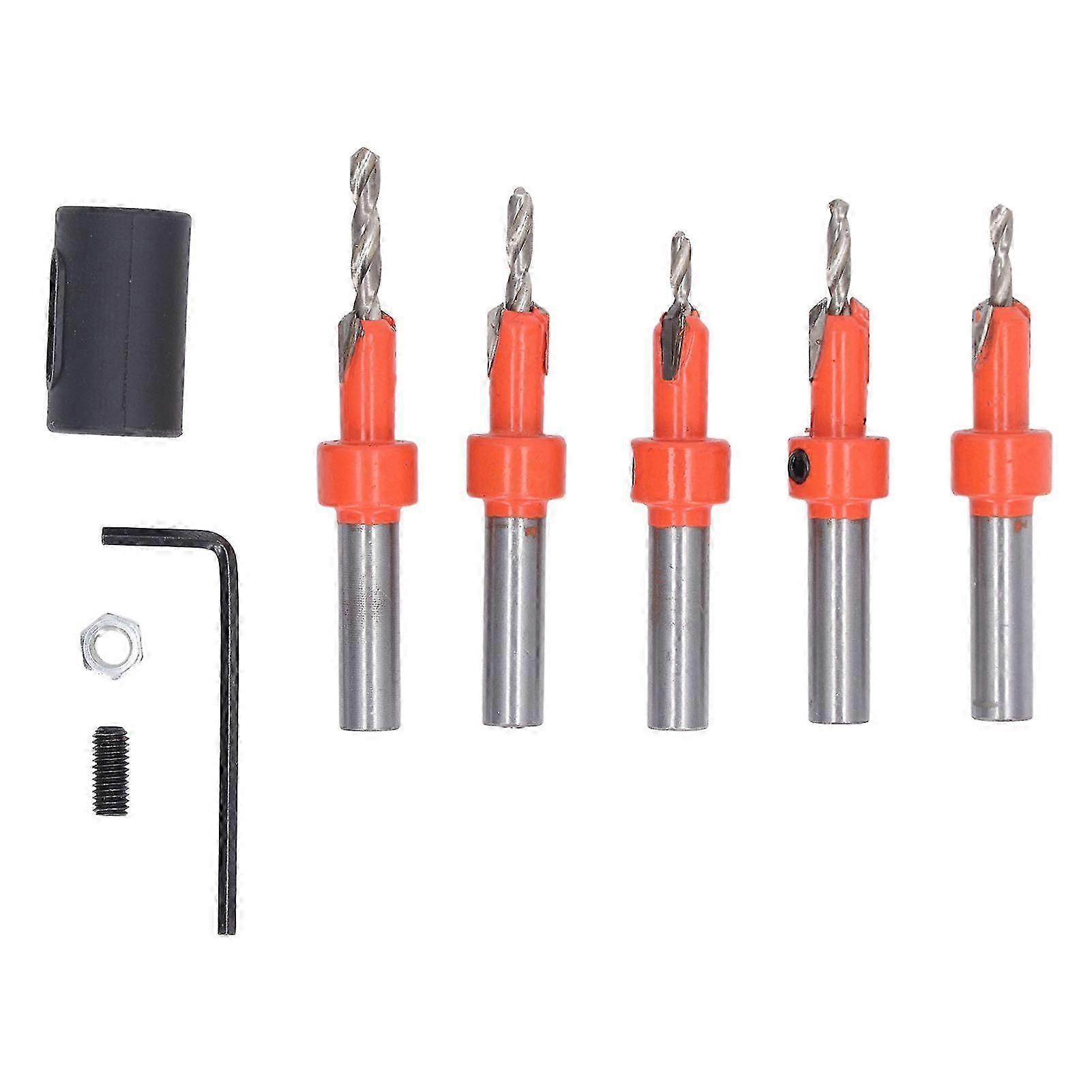 5PCS Wood Countersink Drill Bits Woodworking Round Shank Bit Set with Hex Wrench and Limiter