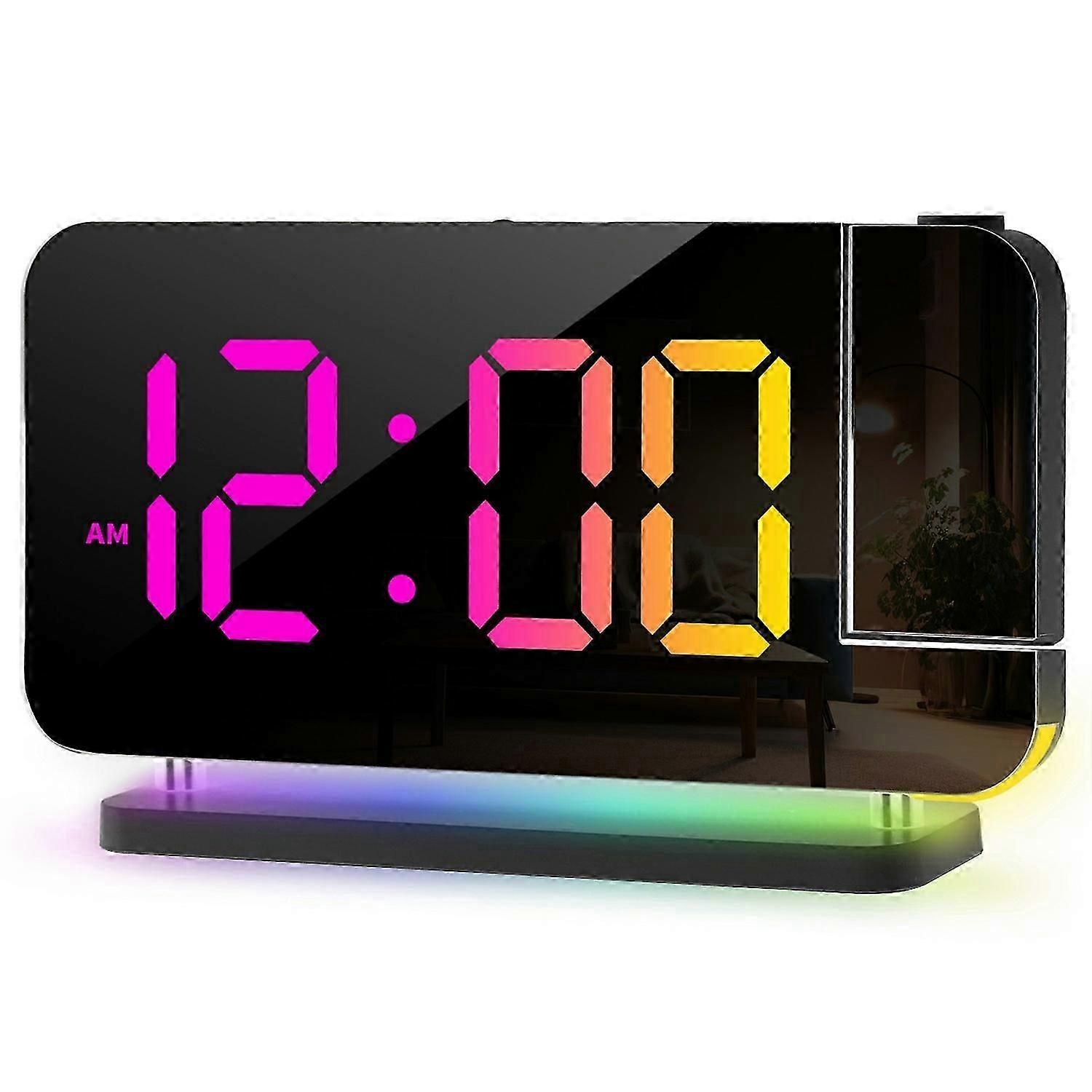 En8853b Mirror Display Rgb Digital Alarm Clock With Adjustable Brightness And Dynamic Color Modes