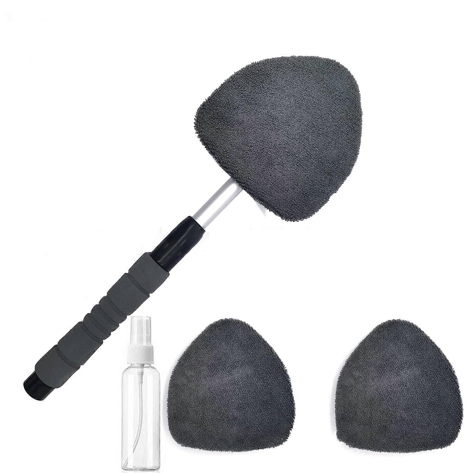 Ön Cam Temizleyici, Araba Ön Cam Temizleme Aleti, Yeniden Kullanılabilir ve Yıkanabilir Mikrofiber Pedler ve Uzatılabilir Saplı Cam Silecek, Gri