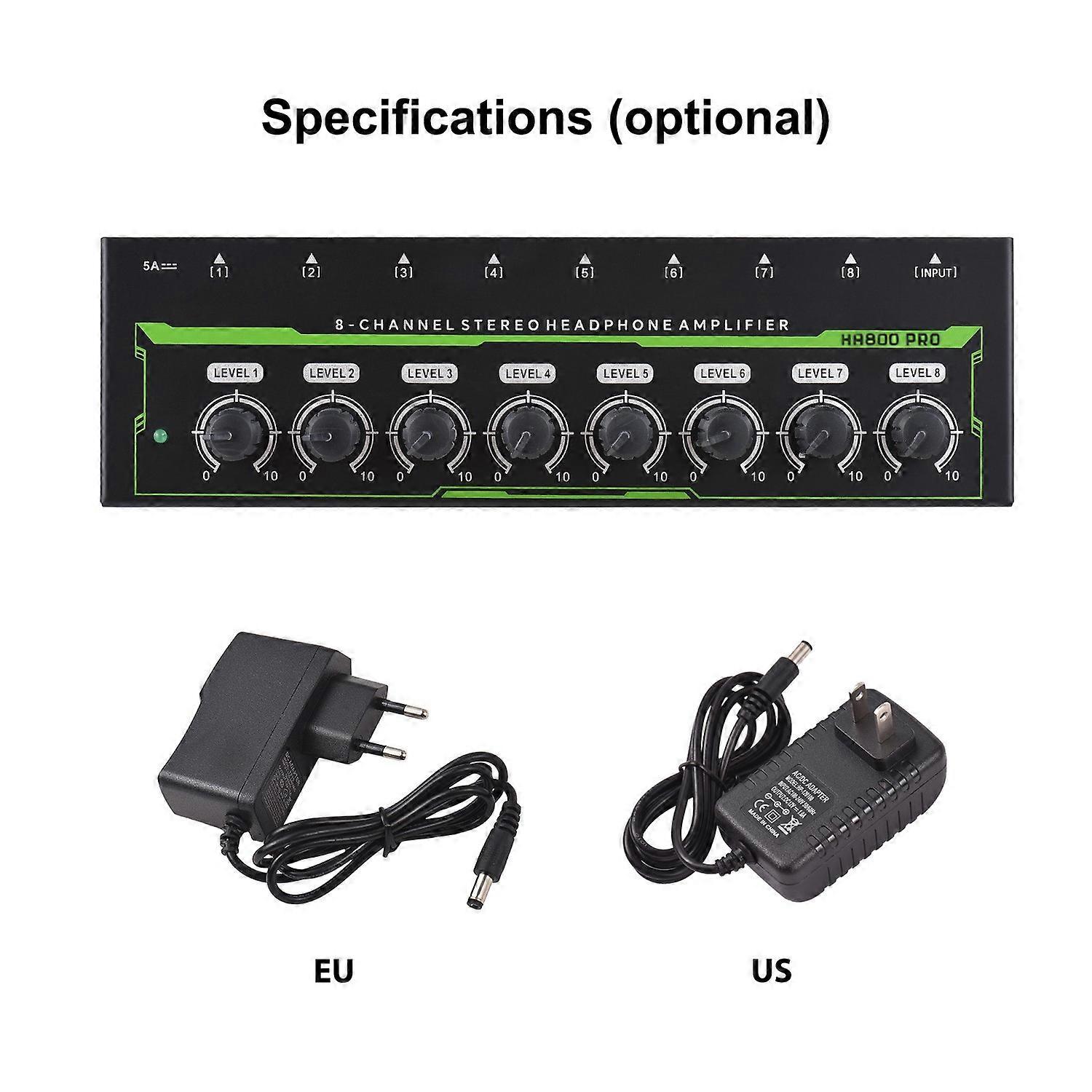 Headphone Amplifier 8 Channel Stereo Headphone Amp Audio Amplifier with Power Adapter DC 12V 6.35mm