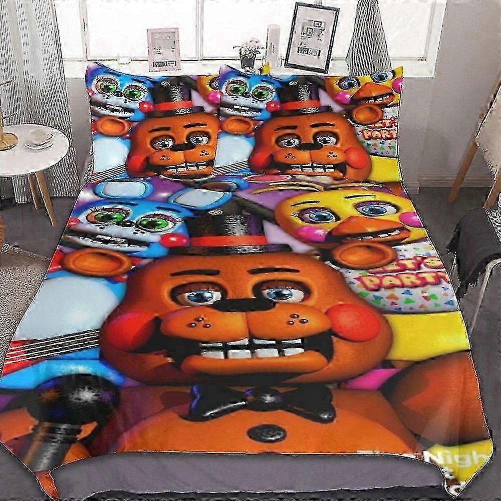 o2494 طقم أغطية لحاف ملاءات السرير Five Nigh At Freddy Girl ، مفروشات ناعمة ومريحة Se ، طقم أغطية لحاف فائقة النعومة وصديقة للبشرة من 3 قطع (1 Duve