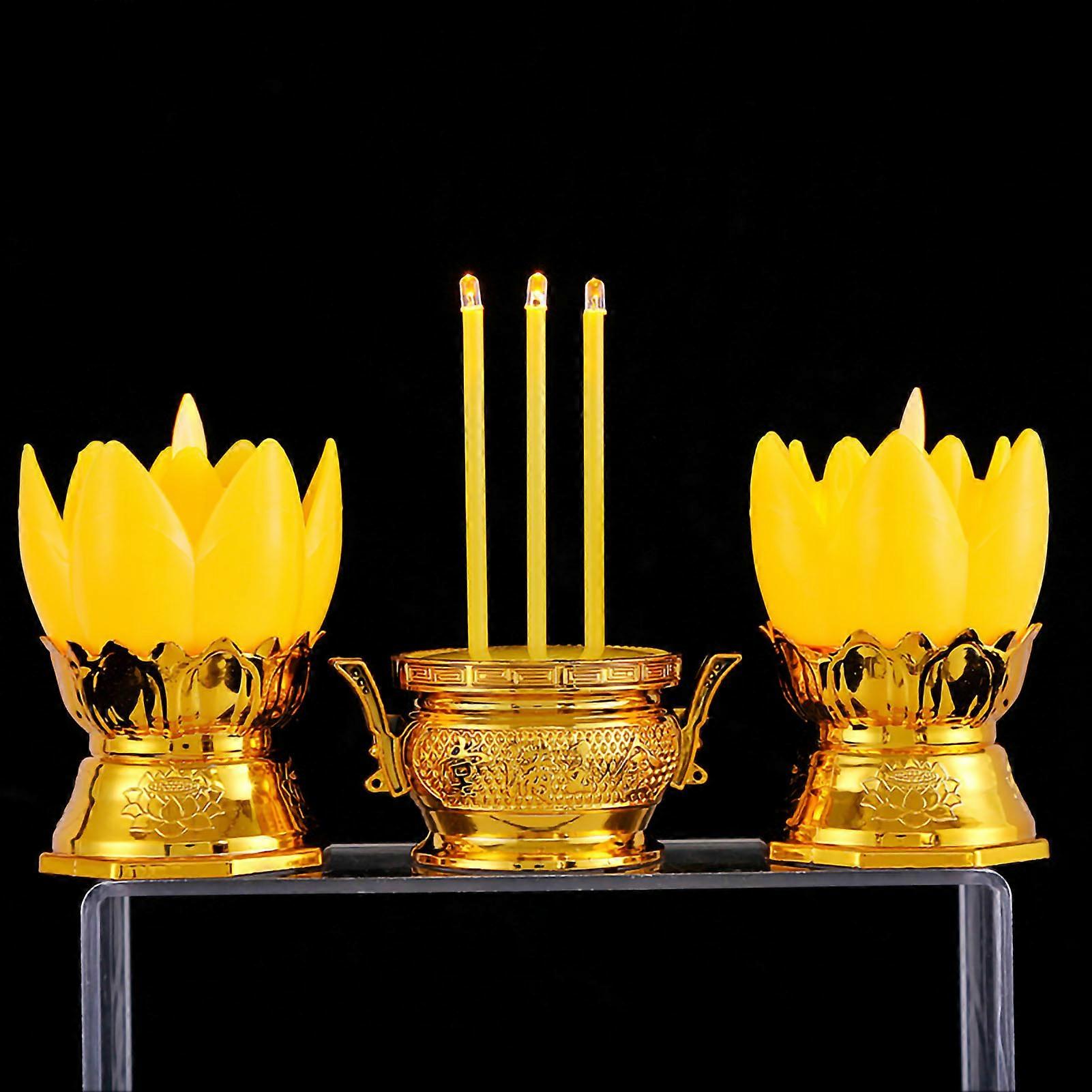 1 Set LED Lotus Simulation Candle Holder Electronic Luminous Candlestick Lamp Holder