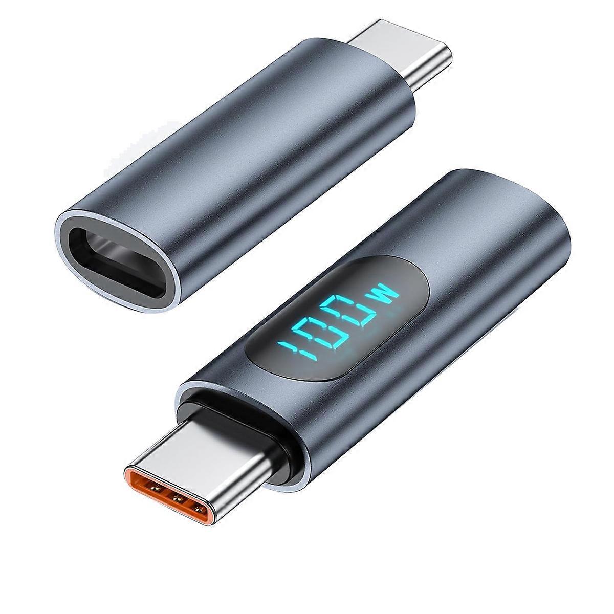 2PCS USB C Adapter LED PD 100W Male to Female Fast Power Meter Tester