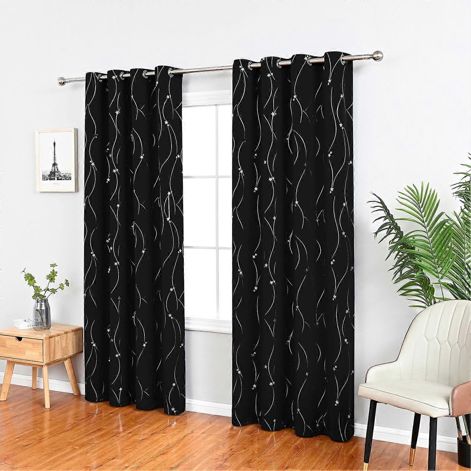 2PC Curtains Aoresac Household Blackout Hot Silver Five Pointed Star Shading 85%+ High Precision Double Sided Matt