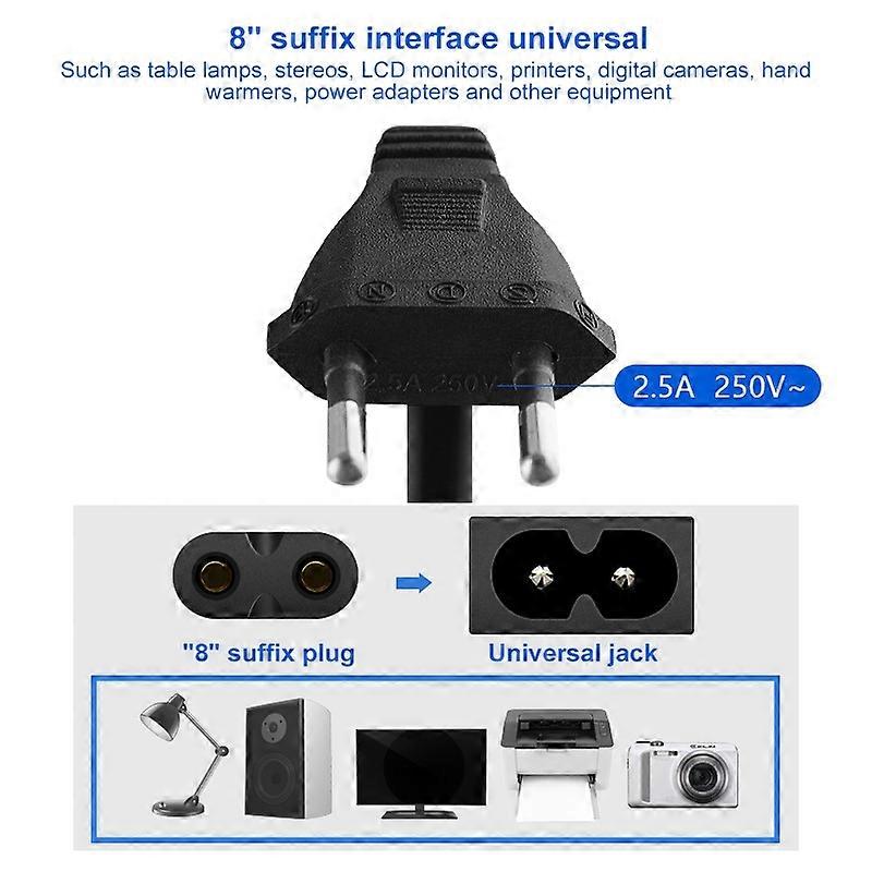 [New] 2 Prong Style EU Notebook Power Cord, Cable Length: 1.5m