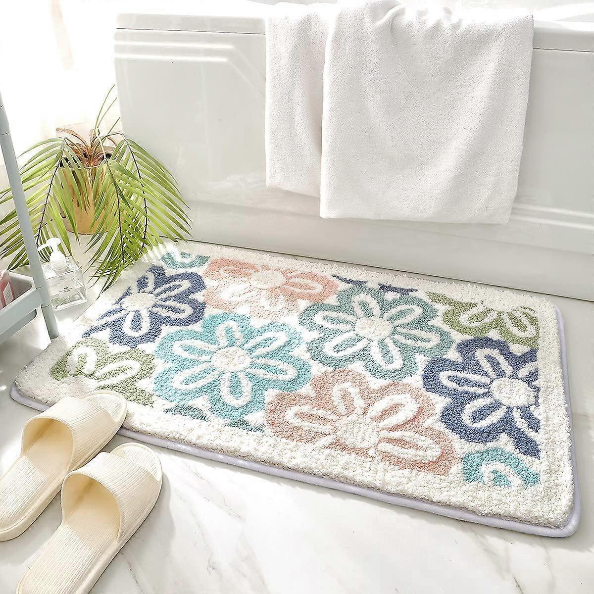 Flowers Bathroom Carpet Extra Absorbent Thick Plush Bath Mat 31X20 Machine Washable Pink Non-Slip Design