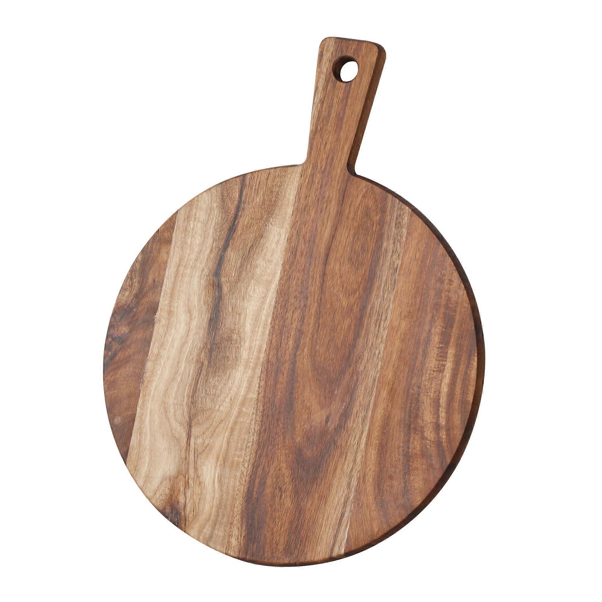 16" x 12" Acacia Wood Round Cutting Board with Handle, Large Charcuterie Board for Meat, Cheese, Pizza, and Bread Serving