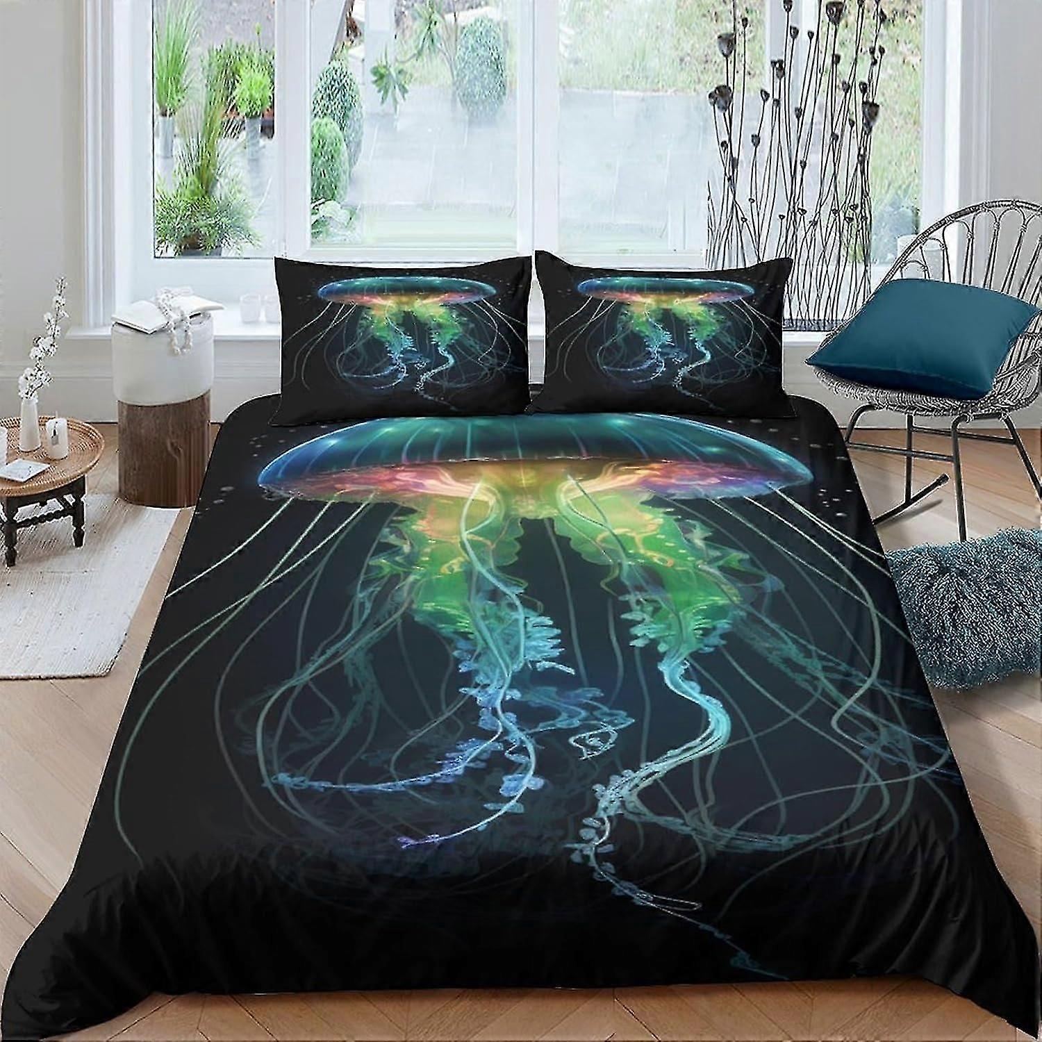 EKENOZ Jellyfish Duvet Cover 3 Piece Set 3D Roupa de cama Easy Care Capa edredom com fechamento com zíper, cama de microfibra Duplo