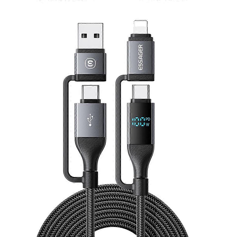 ESSAGER 4-in-1 Data Cable Digital Display PD 100W Fast Charging Cable 0.25m