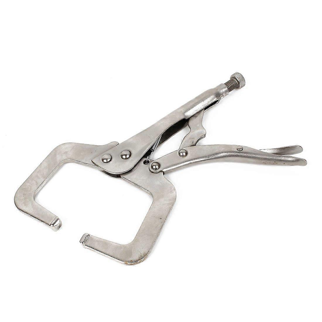 Silver Tone Pliers Fixed Head Adjustable Spring-Loaded C-Type Vise Clamp Snap-Ring Pliers Welding Pliers 11-Inch Long