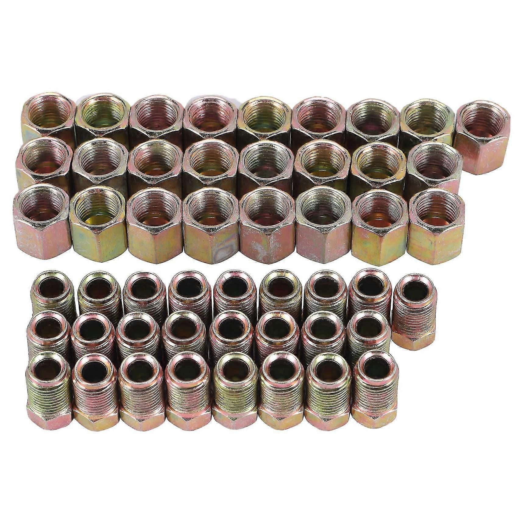 50pcs Male / Female End Brake Pipe Screw Nuts M10 X 1mm 3/16inch Od Copper Brake Tubes Pipe Fitting