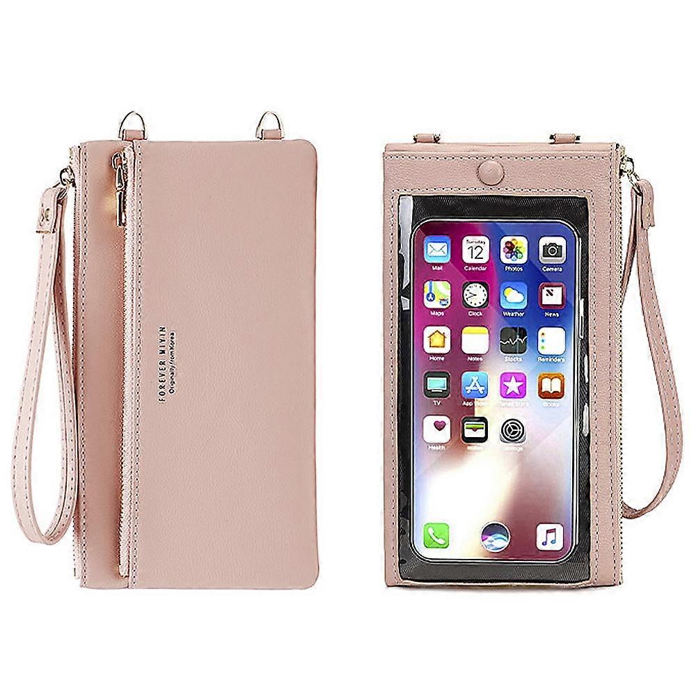 Phone Purse Touch Screen Shoulder Pouch  Wallet Bag-Light Pink