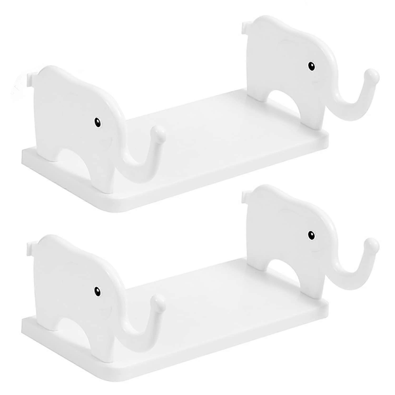 Elephant Shaped Storage Shelf Elegant White Mini 2-Pack For Kitchen Study Bathroom Bedroom Space-Saving