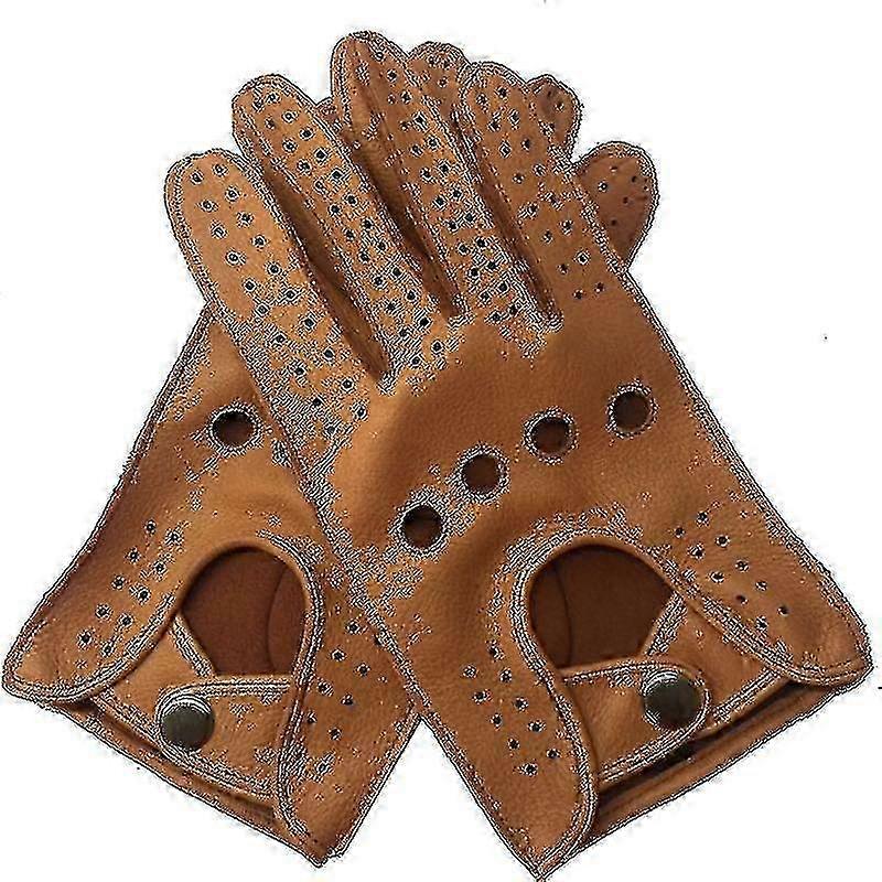 Echte Hirschleder-Fahrhandschuhe für Herren - Fäustlinge aus massivem schwarzem Leder