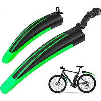 Bike Mudguard Set, Portable Adjustable Road Mountain Bike Bicycle Cycling Tires Front and Rear Mud Guard Fenders (Green)
