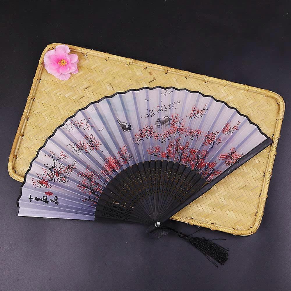 Hand Fan Folding, 2Pc Handmade Bamboo Fans Peach Forest Silk Folding Fans with Black Tassel