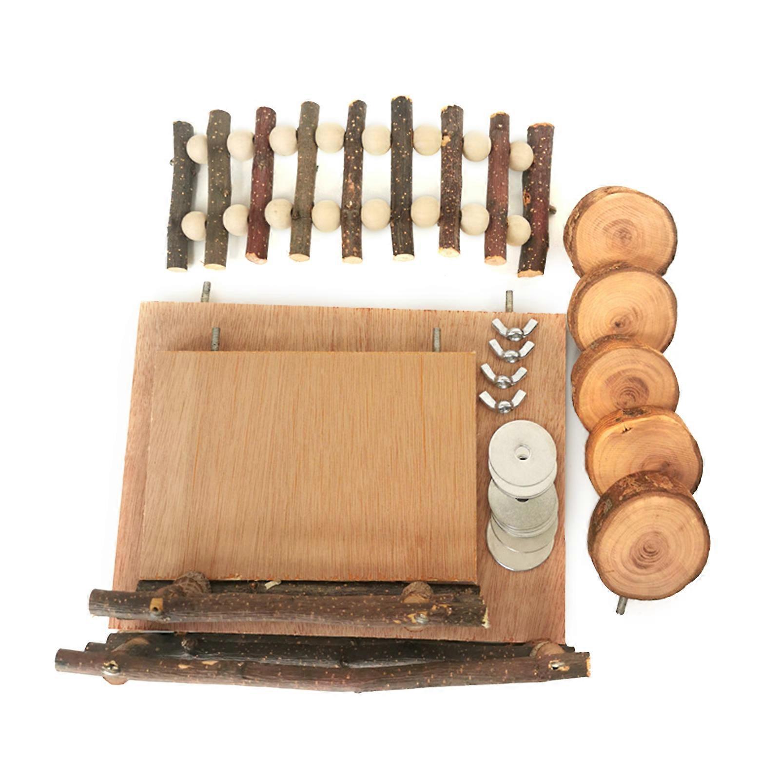 Hamster Wood Playground Activity Platform with Wooden Ladder Stairs Chew Toy Natural Hideout for Rat Gerbil Small Animal
