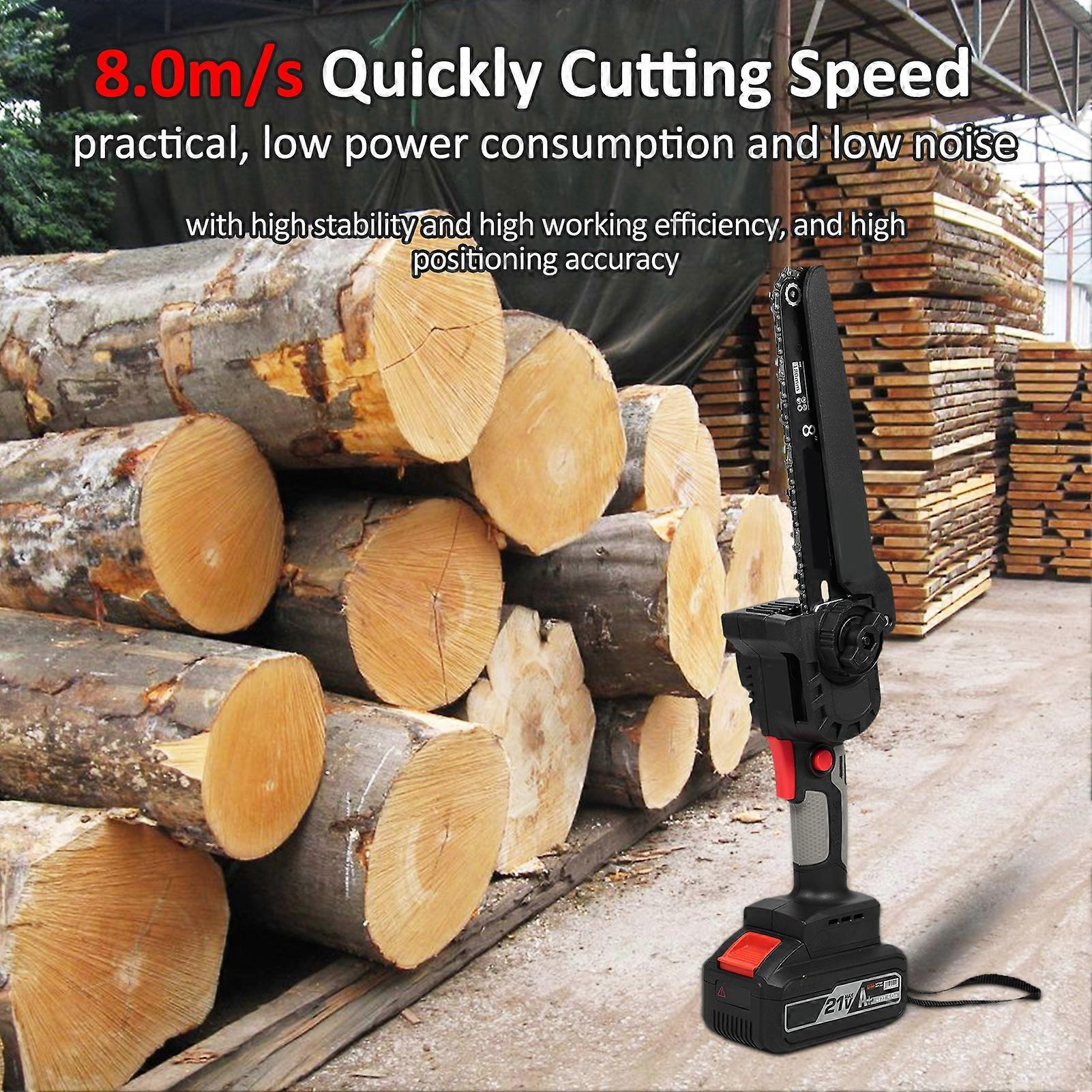 Mini Chainsaw Cordless 8 Inch Handheld Portable Electric Chainsaw with 1 Batteries 2 Chains 21V Battery Powered with Safety Lock for Tree Trimming Br