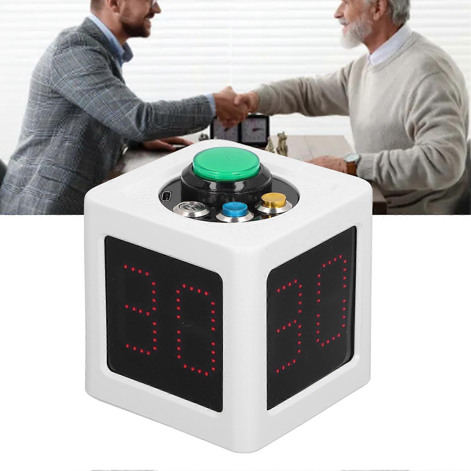 Poker Shot Clock Seconds Countdown Rechargeable 1.4in 4 Sides Cube Timer for Casino Chess Tournament White 100‑240V EU Plug 