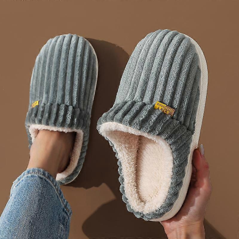 Winter Unisex Concise Solid Color Flat Plush Slippers Non-slip Warm Fluffy Mule Slides For Women Men Home Casual Shoes