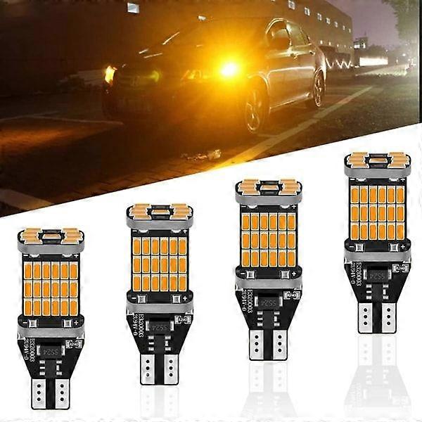 4-pack 921 912 T10 T15 Amber/Yellow 800 Lumen 12V-24V Non-polarity Extremely Bright CANBUS Error Free Ak-4014 45pcs Chipset LED Bulbs