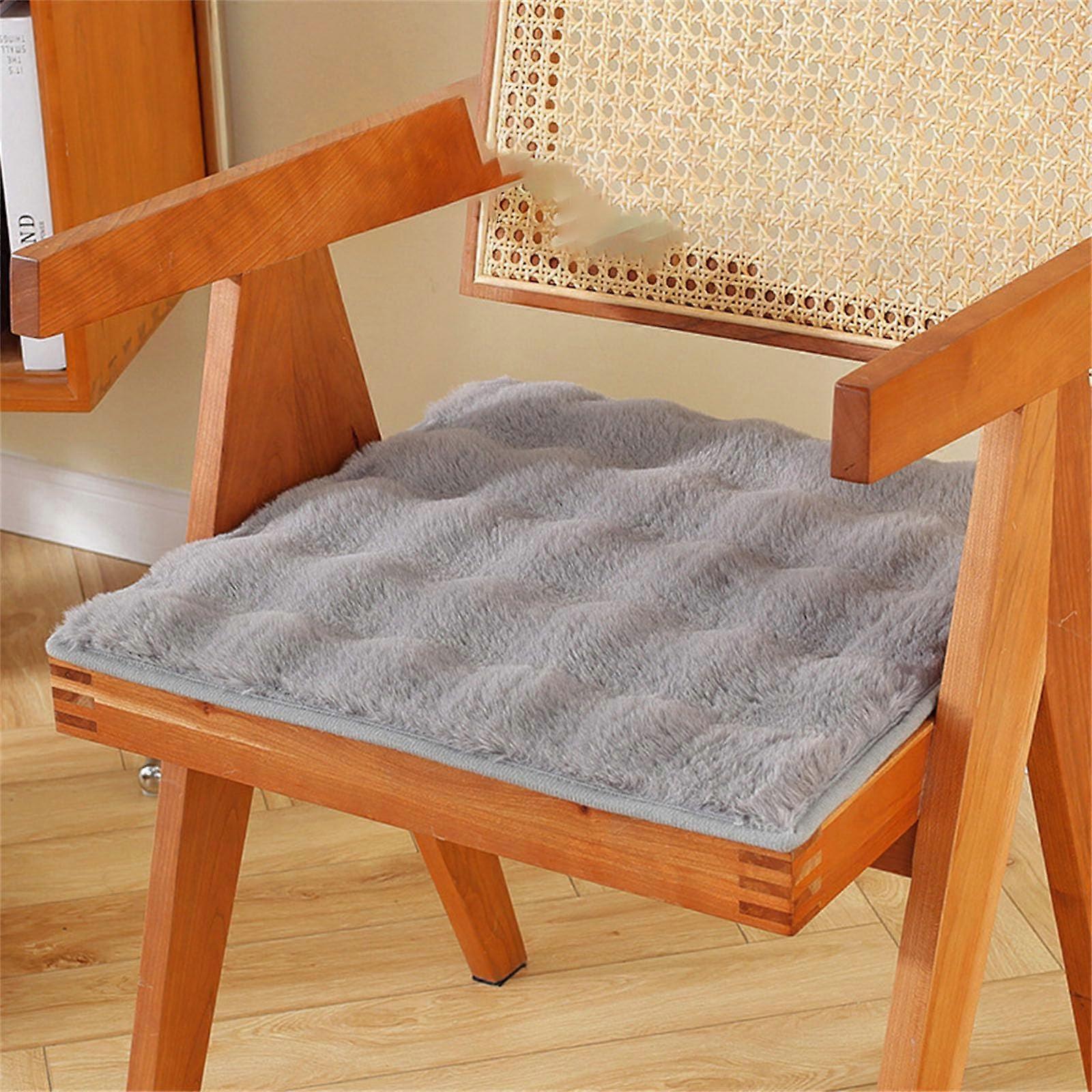 Thickened Plush Seat Cushion for Chairs, Soft Non-Slip Garden Cushion, Fur Comfortable Chair Pad for Kids and Adults, Grey 45 x