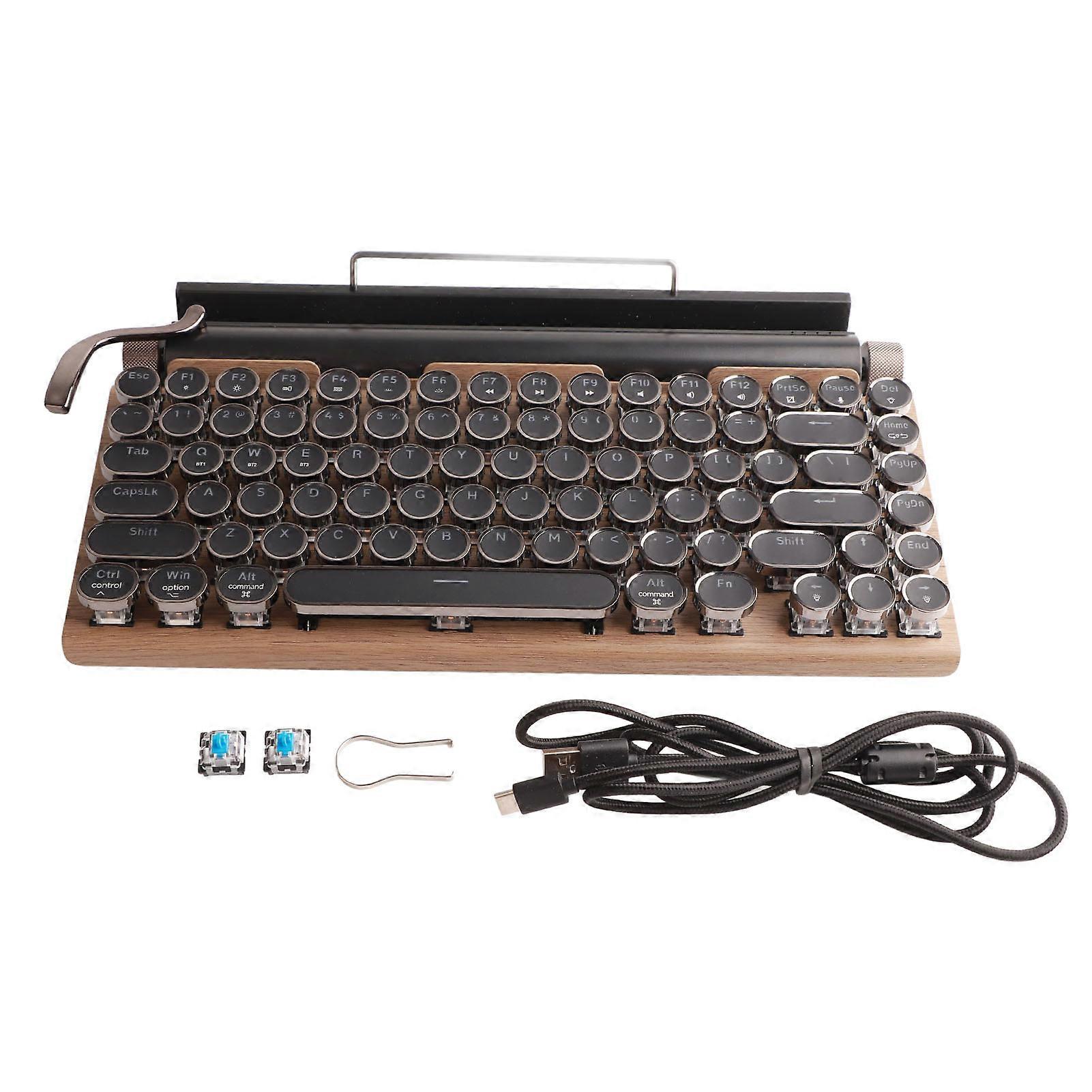 83 Keys Vintage Style Wireless Bluetooth Mechanical Keyboard with Round Metal Keycap Wood Grain Color
