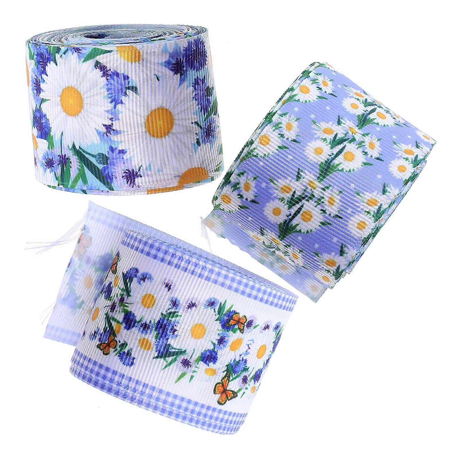 Spring Floral Ribbon Floral Pattern Webbing For Diy Ribbon Decor Wedding Invitation Ribbon 3 Rolls