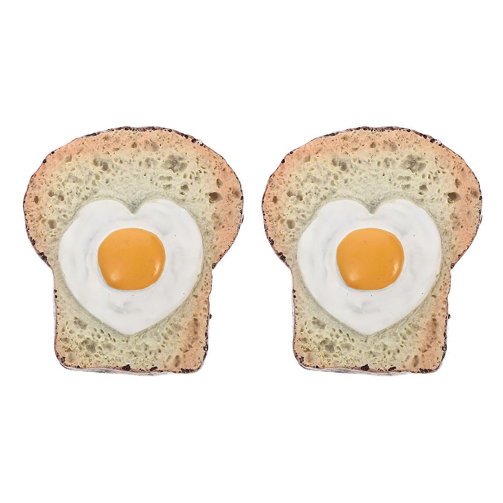 Elegant Beige Resin Fridge Magnet for Decor Use Creative Design 2Pcs Egg Toast Sticker