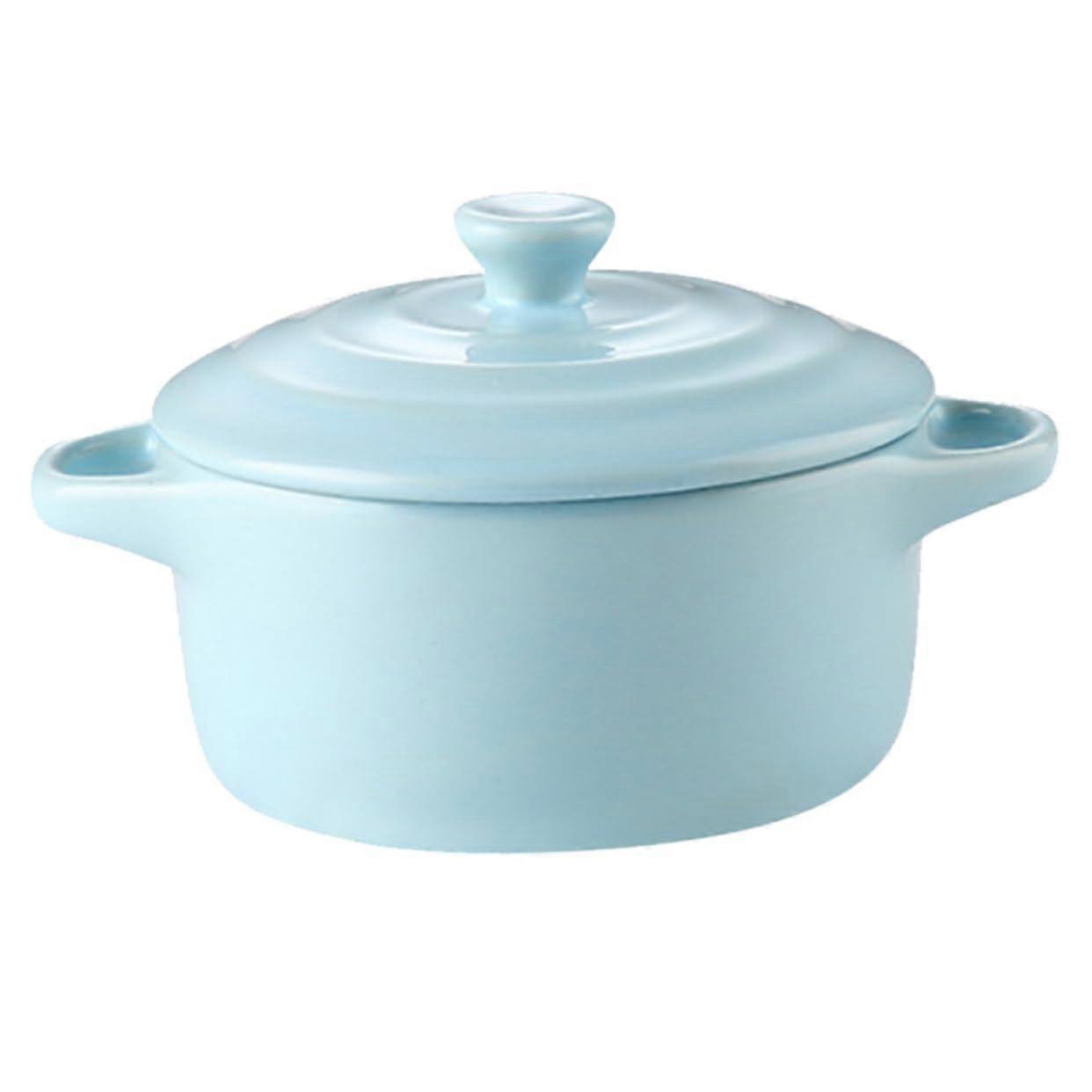 Bowl with Double Handle Kitchen Cookware Light Blue Ceramic Lasagna Pan 13X9.8X7.5CM