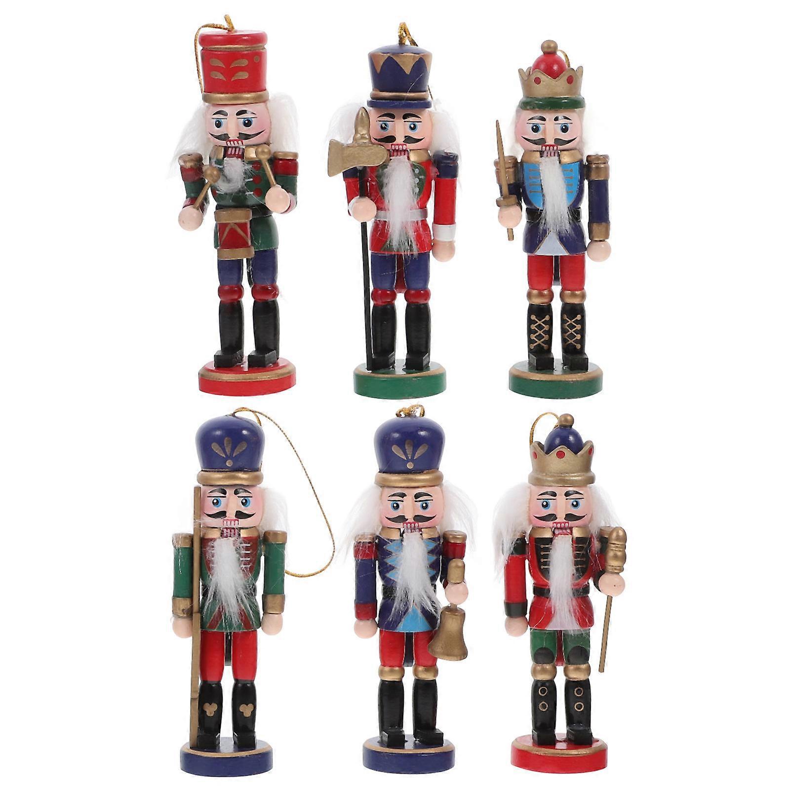 Festive Collectible Nutcracker Photo Prop Wood Nutcracker Pendant Christmas Party 6Pack