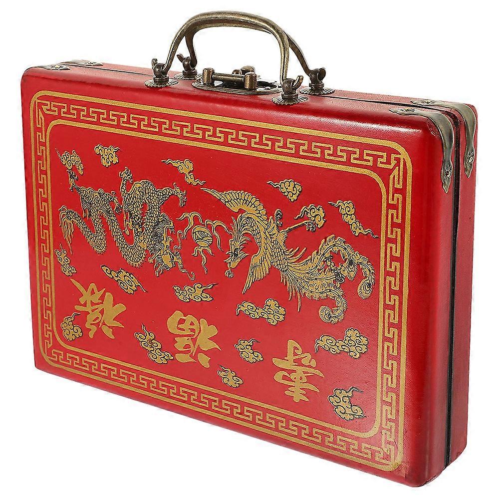 Lightweight Portable Retro Mahjong Storage Box with Handle and Buckle, Travel Friendly PU Case for Outdoor and Dormitory Use