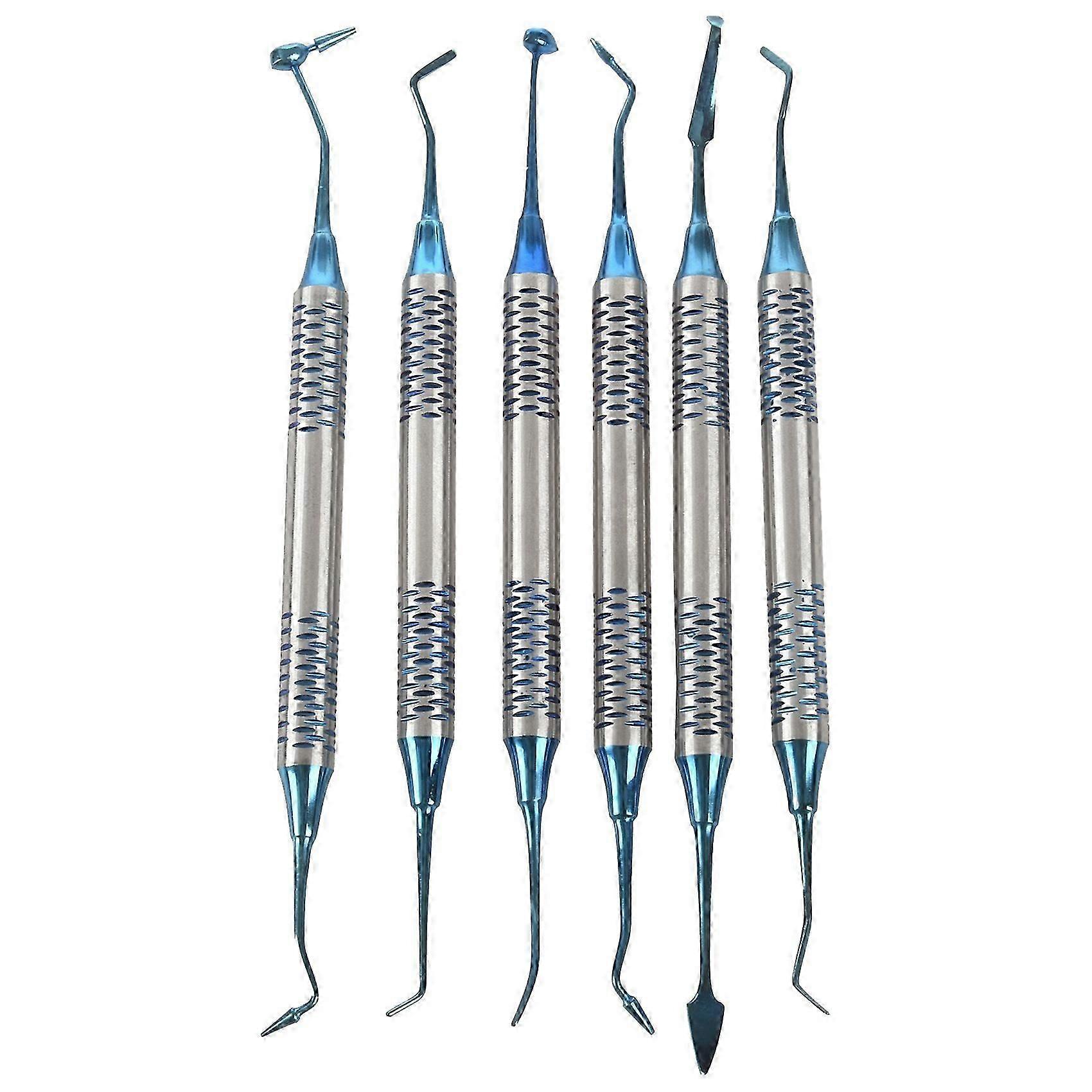 6Pcs Dental Composite Resin Filling Spatula Titanium Plated Head Resin Filler Set Thick Handle Rest