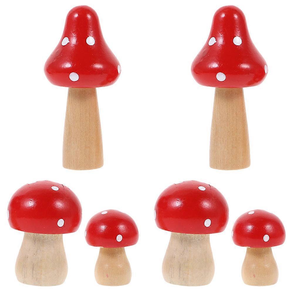 Moss Landscape Mushroom Wooden Miniature Decorative Garden Decorations Red 7x3.5cm 6Pcs