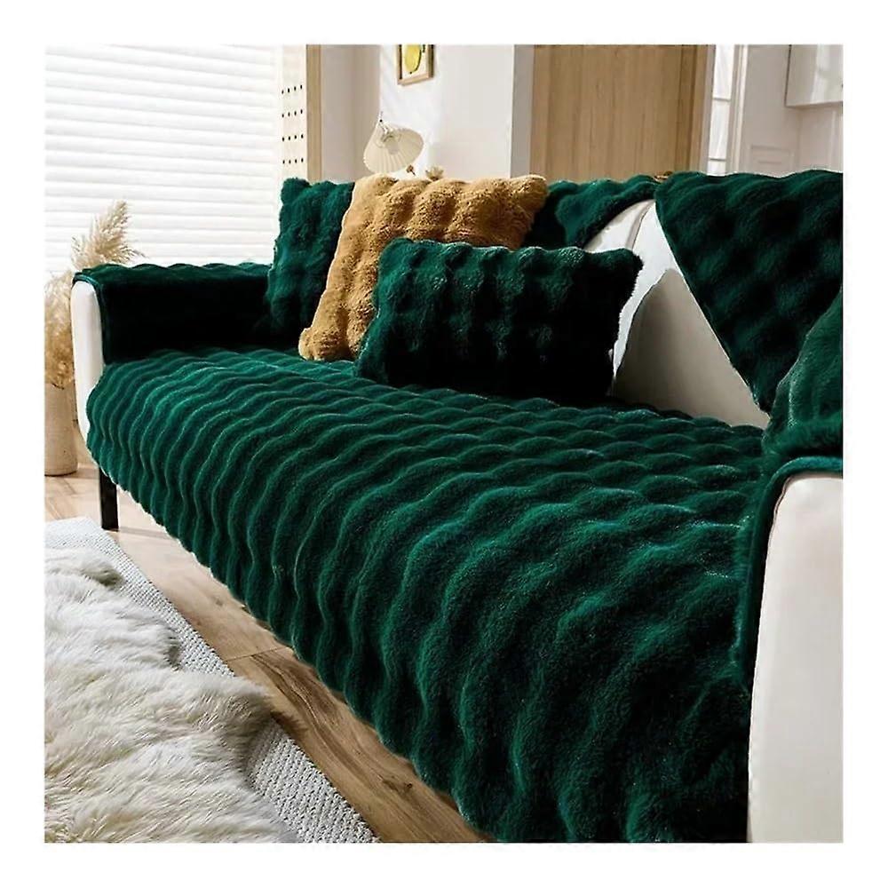 Dicker Kaninchen Plüsch Chaiselongue Sofa Bezug Dunkelgrün 70x120 cm Rutschfest L-förmig Universal für 4 Jahreszeiten