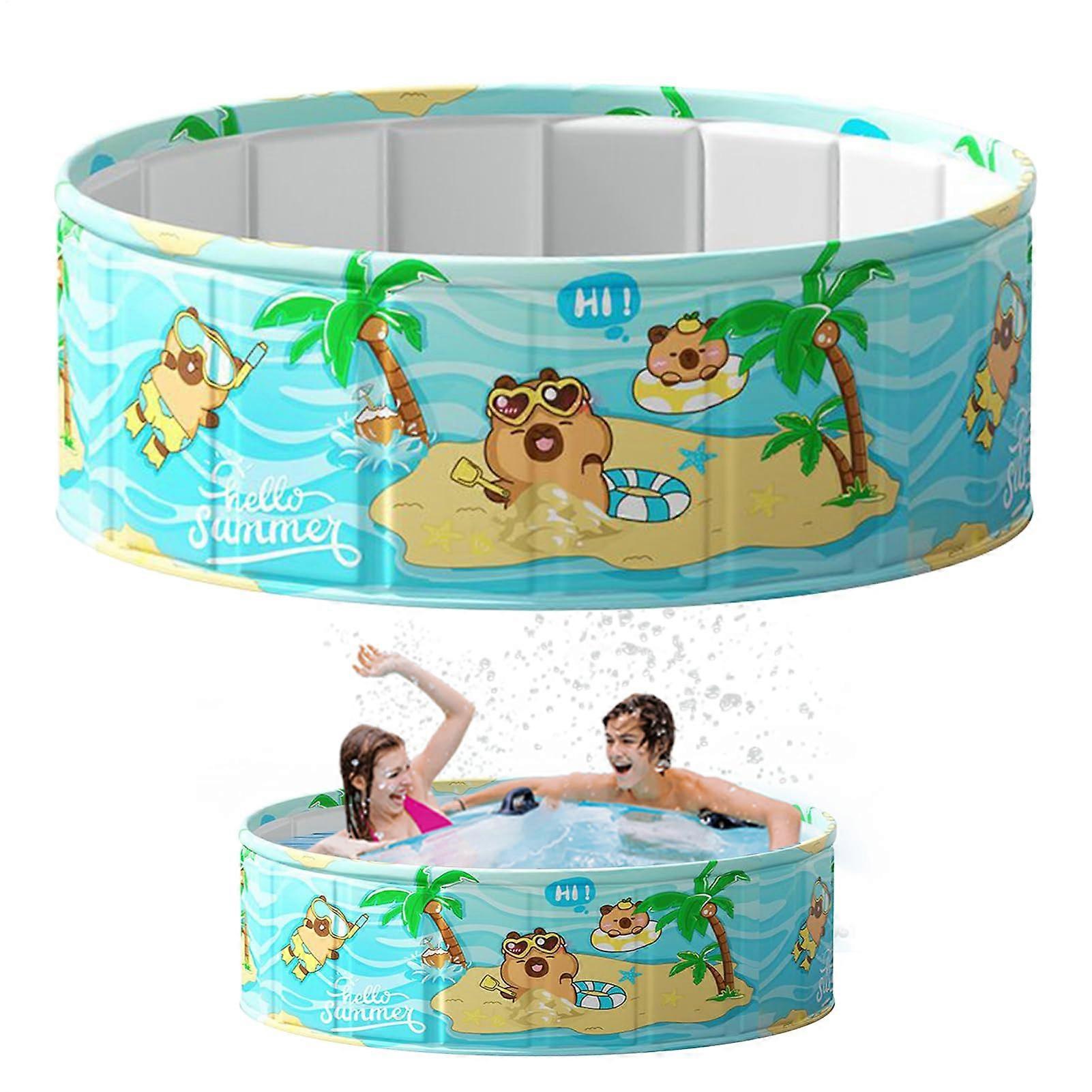 Folding Swimming Pool Non-Inflatable Water Tub 35.43x17.72in, Leakproof PVC, Quick Fold Storage For Adults
