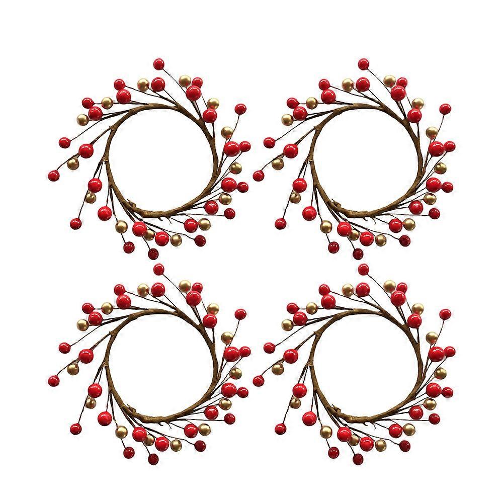 Festive Candlestick Ornaments Diy Christmas Artificial Berry Wreath Hanging Decorative Candle Stand Decoration Multi 8cm Inner Diameter 4Pcs