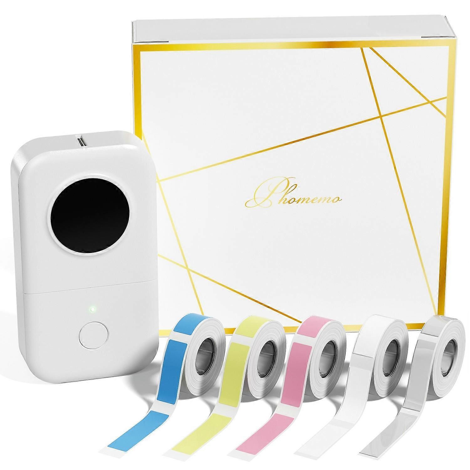 Phomemo D30 Thermal Label Printer With 5 Rolls Paper White