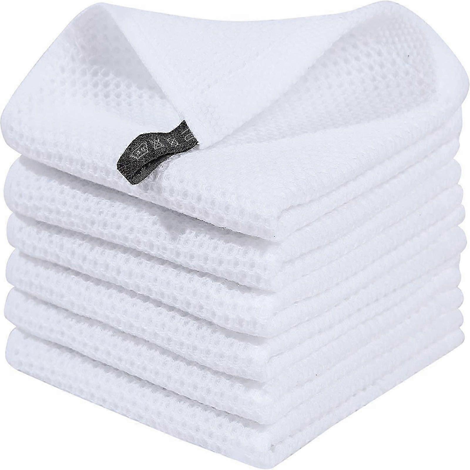 6-Pack Premium 100% Cotton Terry Tea Towels, Super Absorbent Dish Cloths with Hanging Loop