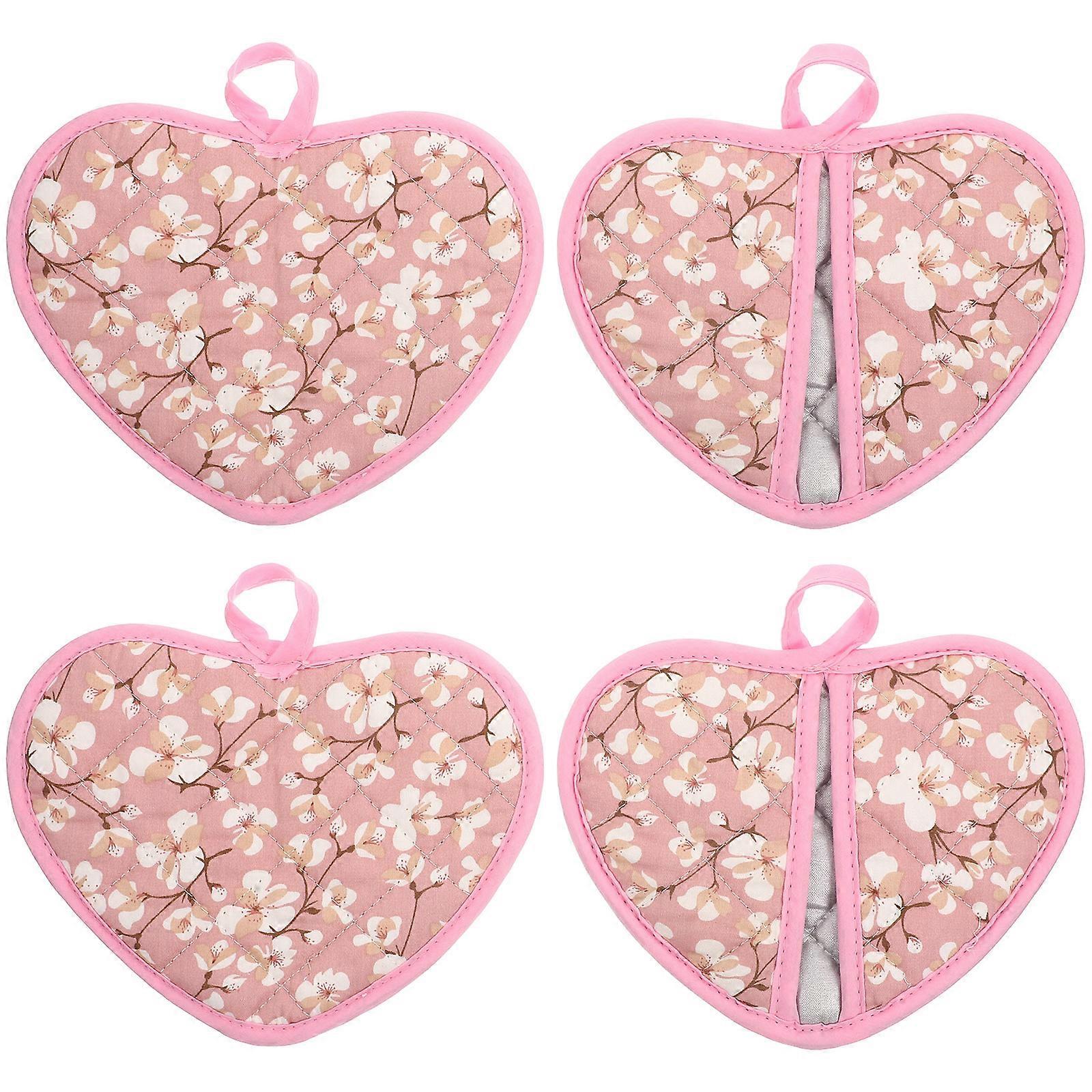 Cooking Mitts High Temp Oven Mitts Barbecue Soup Cooking Heart Shape Pink 19.5X14.5X0.5CM 4Pcs