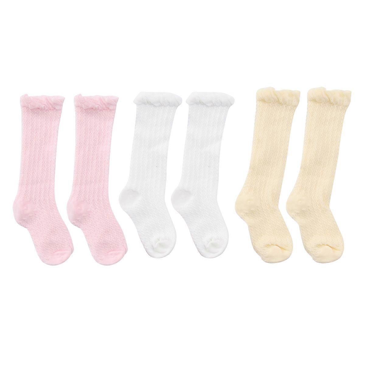 Baby Girls Socks Long Stockings Socks Breathable Non-slip Durable Reusable 3 Pairs Cotton Assorted Color Summer Wear 0-1 Years Old