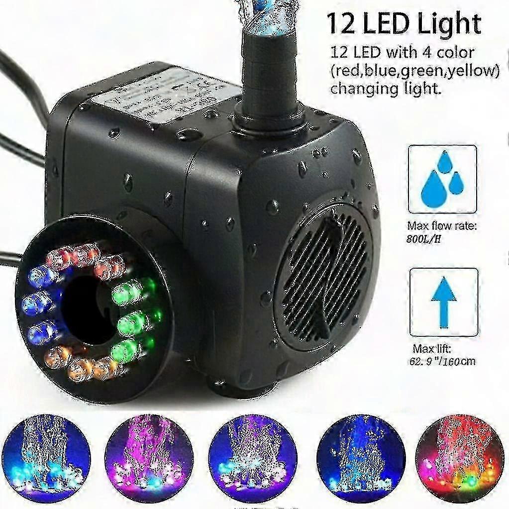 Submersible Water Pump Ultra Quiet 140 GPH with Colorful LED Light (10W)