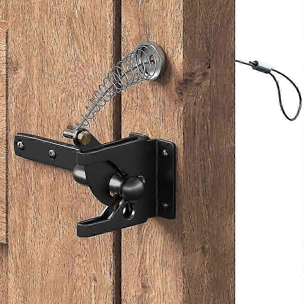 Self Locking Fence Gate Latch Carbon Steel Black/Lock Post Mount with Stainless Steel Spring Cable Pull