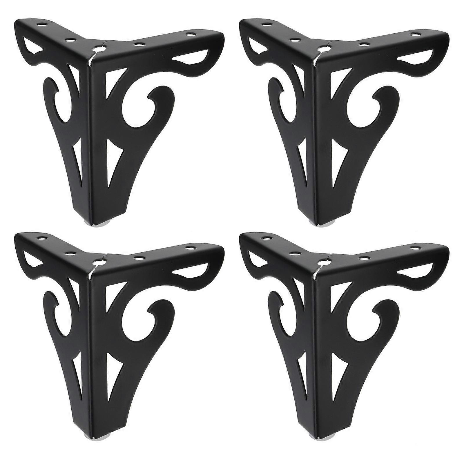 4 Pcs Hollow Out Iron Sofa Support Legs with Rubber Pads, Durable Black Furniture Feet for Couch, Cabinet, Dresser, TV Stand, Bed, Table, Non Slip,