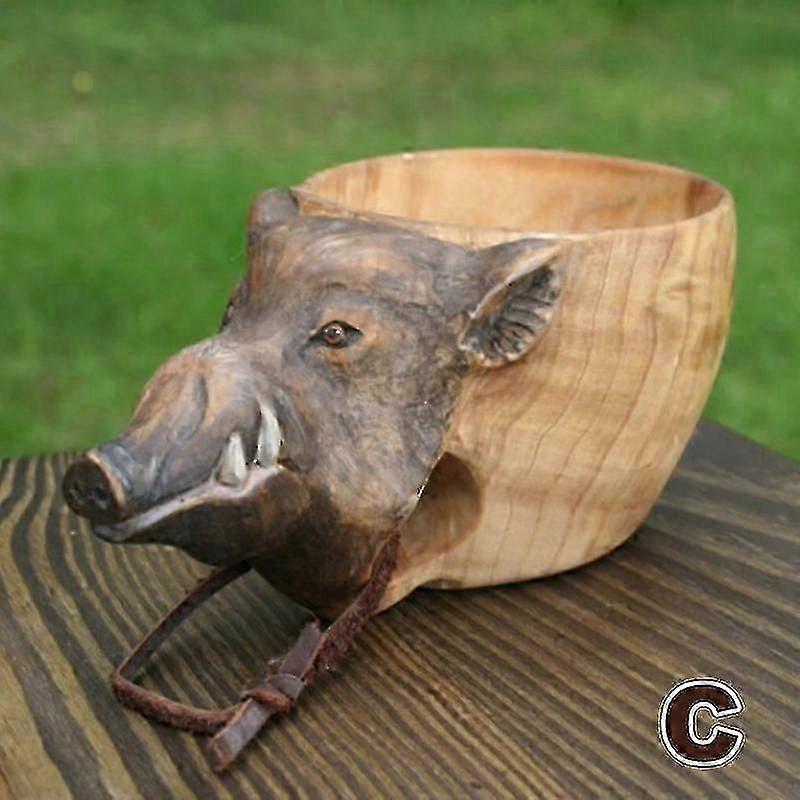 اليد المنحوتة الحيوان رئيس كأس النحت المحمولة الخشب القهوة القدح الحرف الخشبية