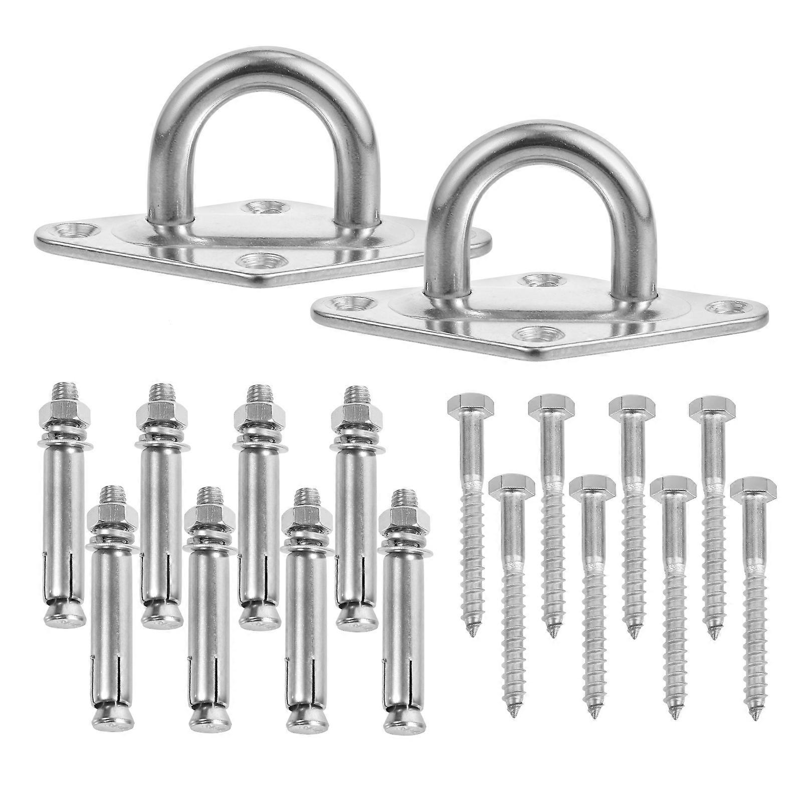 2 Sets Stainless Steel Clip Hooks for Hammock Heavy Duty Pad Eye Plate Hanger for Indoor & Outdoor Use with Suspension Screws