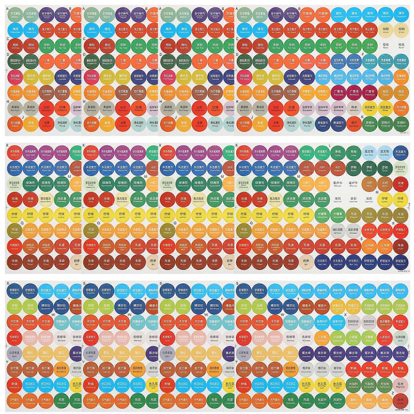 4 Sets Essential Oil Bottle Cap Labels Stickers for Roller Sample Storage Easy Peel for Identification and Organization