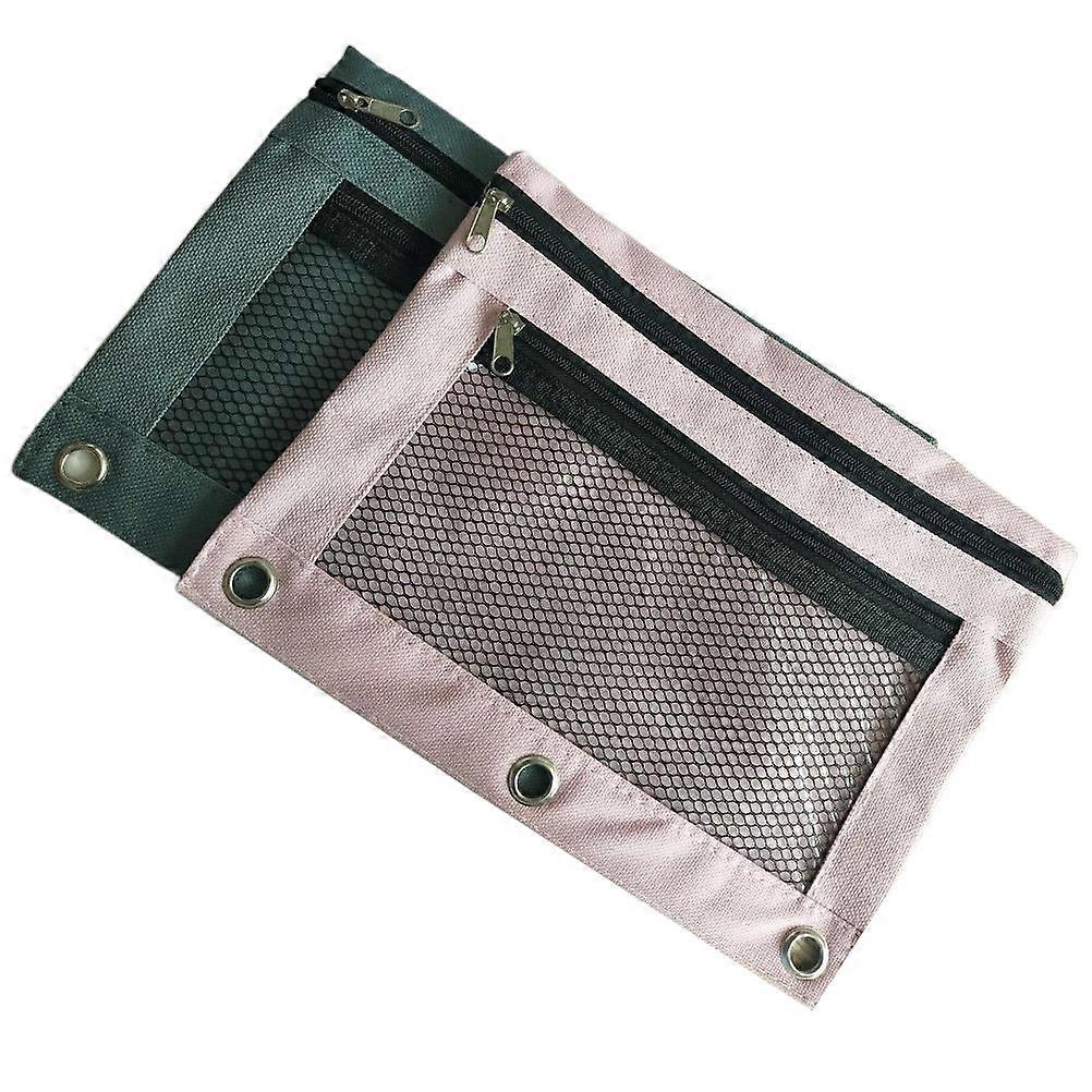 Mesh Pencil Cases 2Pcs Simple Design Dual Zippers For Home Use Lightweight Grey Storage Bags